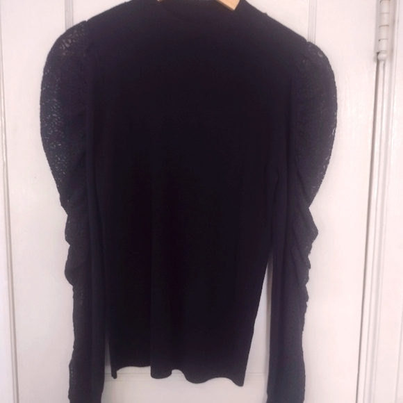 Lulu's So Much to Say Black Lace Puff Shoulder Sweater Top - Picture 7 of 8